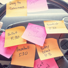 Steering wheel with tasks on post-it notes
