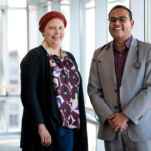 Since enrolling in a clinical drug trial led by Aditya Bardia, MD, MPH (right), Caroline Moore-Kochlacs’ cancer has stopped progressing for more than two years.