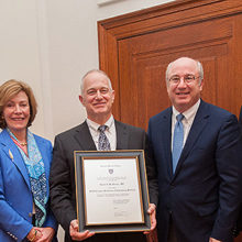 From left, are, Drs. Richard Wolfe, Nancy Tarbell, David Brown, Peter Slavin and David Torchiana. Dr. Torchiana is chief executive officer of Partners HealthCare.