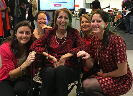 Mastercard launched sALSa For a Cure internally in January at a dance event attended by (from left) Caroline Vaughan, Merit Cudkowitz, MD, MSc, Margot Vaughan, Darlene Sawicki, NP, and Kirsten Vaughan.