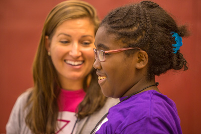 Volunteer Rachel Hodgman, left, and Yayelah Wontan