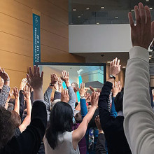 Participants in the De-Stress Boston event during HUBweek 2015 practiced a variety of techniques designed to reduce stress, build health and improve resiliency.