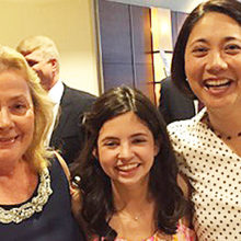 Devyn Casey (center) her grandmother Caryn Casey, left, and oncologist Lecia Sequist, MD, MPH, join to support lung cancer research.