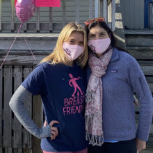 Grace Elmer and her mother, Kara Elmer, at the 2020 annual Breast Friends Walk in Marblehead, Massachusetts, which was held virtually.