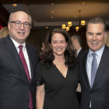 Targeting ALS: Pictured, from left, are Peter L. Slavin, MD, Mass General president; Merit Cudkowicz, MD, chief of Neurology and director of the Sean M. Healey and AMG Center for ALS, and Sean Healey, executive chairman of Affiliated Managers Group, Inc.