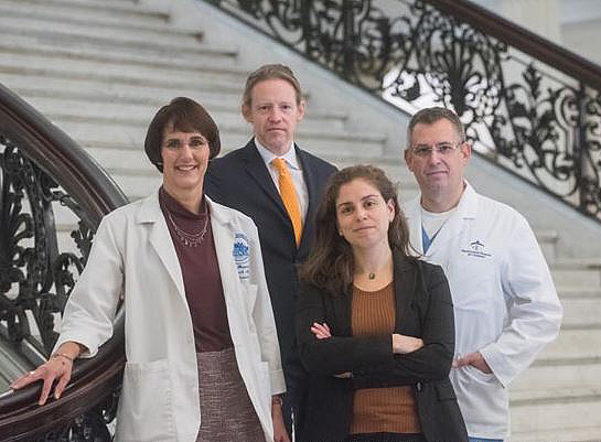 Leaders of the Mass General Gun Violence Prevention Coalition include, from left, Kim Shepherd, RN; Paul Currier, MD; Chana Sacks, MD; and Peter Masiakos, MD.