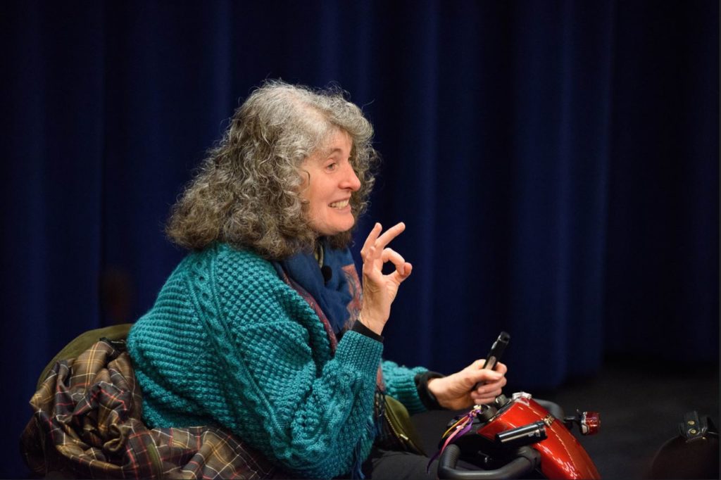 Lisa Iezzoni, MD, MSc, of Mass General, defends the rights of people with disabilities at a forum at the Harvard T.H. Chan School of Public Health.