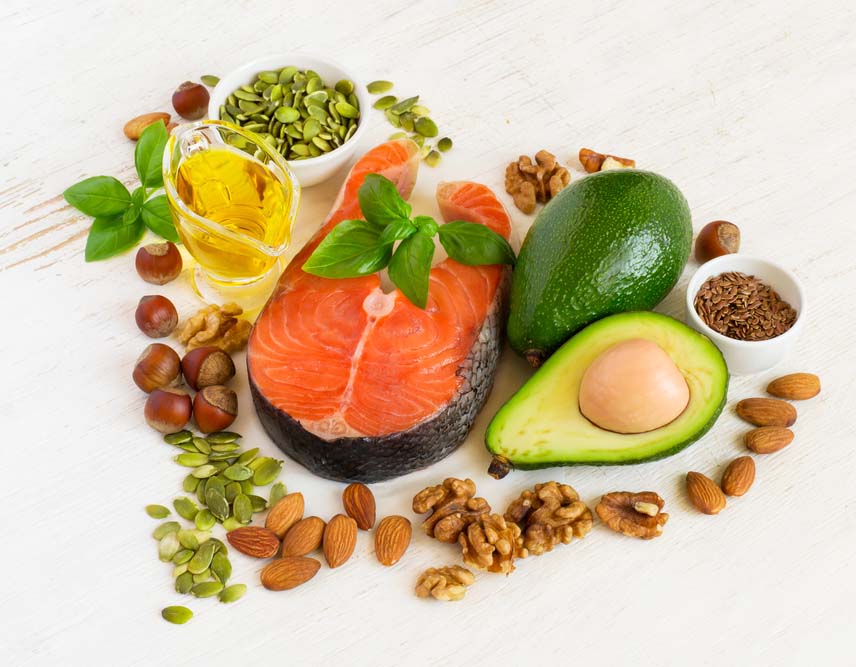 In general, the unsaturated fats found in olive oil, fish, avocado, nuts, and seeds help protect us from heart disease. 