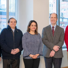 Members of the Jaudy family are making a gift to establish the Robert L. Martuza, MD, Endowed Scholar in Neurosurgery. Pictured, from left, are Helena L. de C. Jaudy, Rachid Jose Jaudy, Helena Jaudy, Bob S. Carter, MD, PhD, and Robert L. Martuza, MD.