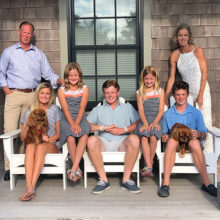 Kate Santoro's family supported her efforts to raise money for health care workers. Kate (far right) with her husband, Paul, (far left) and their five children (left to right) Grace, Lucy, Ryan, Riley and Will.