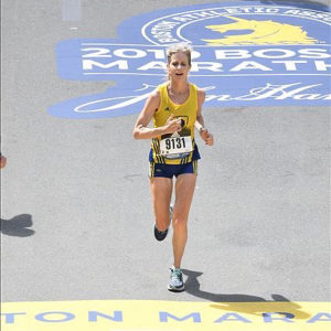 Kate Santoro running the 2019 Boston Marathon.