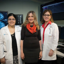 Collaborators on research into using machine learning to enhance breast cancer screening included, from left, Manisha Bahl, MD, of Mass General; MIT professor Regina Barzilay, PhD; and Constance Lehman, MD, of Mass General. (Image: Jason Dorfman/CSAIL)