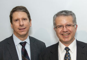 Josh Metlay, MD, PhD (left), and Guillermo (Gary) Tearney, MD, PhD, are collaborating to bring innovative technologies into clinical settings where patients can benefit.