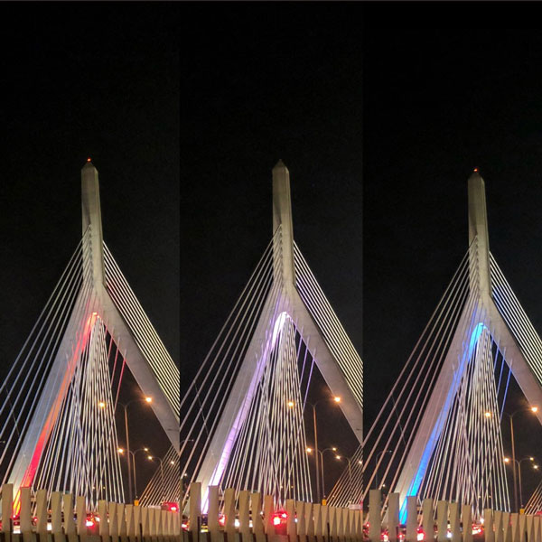 Boston’s Zakim Bridge was illuminated in red, white and blue to commemorate the 2017 Mission: Gratitude gala.