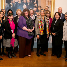 Front row (L to R): Ricardo Vela, MD; Nhi-Ha Trinh, MD, MPH; Katia Canenguez, PhD, EdM; Lisa DuBreuil, LICSW; 2019 Bonner Award Recipient Deborah Prothrow-Stith, MD; Carol Bonner, MSW, MBA, EdD; Dale Murphy; Michele Morris. Back row (L to R): Derri Shtasel, MD, MPH; Aisha Usmani, PhD; Anne Emmerich, MD; Sheila O’Keefe, EdD, Laurie Ball, MM; Stan Saulny; and Paul Murphy.