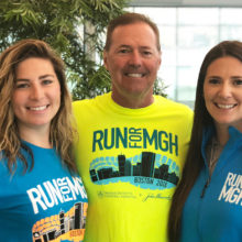 From left, Kaitlin, Mark and Jordan Sampson are running the 2018 Boston Marathon in gratitude for the cancer care received at Mass General by two family members.