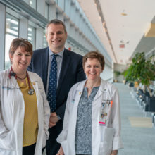 The team at the Henri and Belinda Termeer Center for Targeted Therapies includes, from left: Donna Fitzgerald, PA-C; Dejan Juric, MD, director; and Casandra McIntyre, RN, MTS, nurse director.