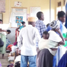 Hospital ward in Uganda where Mass General's emergency medicine physicians are teaching clinicians how to do bedside ultrasound.