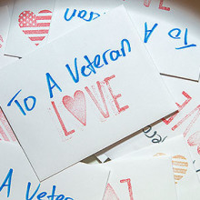 A basket of Valentine's Day cards made by Mass General staffers for veterans at area VA hospitals.