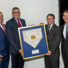Pictured, from left, are: Brig. Gen. (ret.) Jack Hammond, Home Base executive director; Lt. Gen. (ret.) Michael Linnington, Wounded Warrior Project CEO; Lt. Col. (ret.) Michael Richardson, Wounded Warrior Project vice president of Mental Health Programs and Independence Services; and Michael Allard, Home Base chief operating officer.