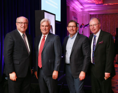 From the left, Peter L. Slavin, MD, David Long, Tim Sweeney and Scott McLeod, PhD