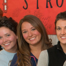 MGH nurses Laura Lux, Katherine Pyrek, Emily Erhardt, Allyson Mendonza, Chelsey McGinn and Meredith Salony prepare to run in the Boston Marathon in honor of their patients who were victims of the 2013 bombings.