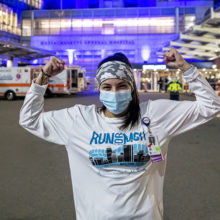 In support of frontline workers, Mass General and John Hancock lit up the hospital's White and Bulfinch buildings in blue.