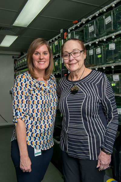The research of Caroline Burns, PhD, (left) benefits from Brit d'Arbeloff's (right) support of the MGH Research Scholars program.