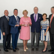 Pictured, from left, are Debbie Burke, RN, DNP, senior vice president for Patient Care and chief nurse; Dr. Chisari’s husband, John Polk; R. Gino Chisari, RN, DNP; Ann and Desmond Heathwood; Jeanette Ives Erickson, RN, chief nurse emerita; and Brit Nicholson, MD, senior vice president for Development.