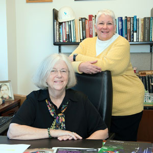 Anne Young, MD, PhD, left, and Beverly "Bev" Mahfuz