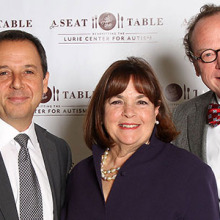 Sharing a moment at A Seat at the Table, are (from left), author Ron Suskind, celebrity cook Ina Garten and Christopher McDougle, MD, director of the Lurie Center for Autism.