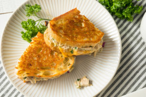 A tuna melt is one example of a dinner that can be made quickly from items kept on hand. 